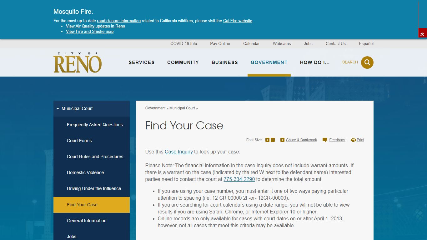 Find Your Case | City of Reno